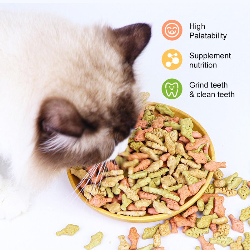 Bisha Catnip Cat Treats,  Fish Flavor Cat Snacks, Training Biscuits Treats for Cats, Crunchy Fish Shape