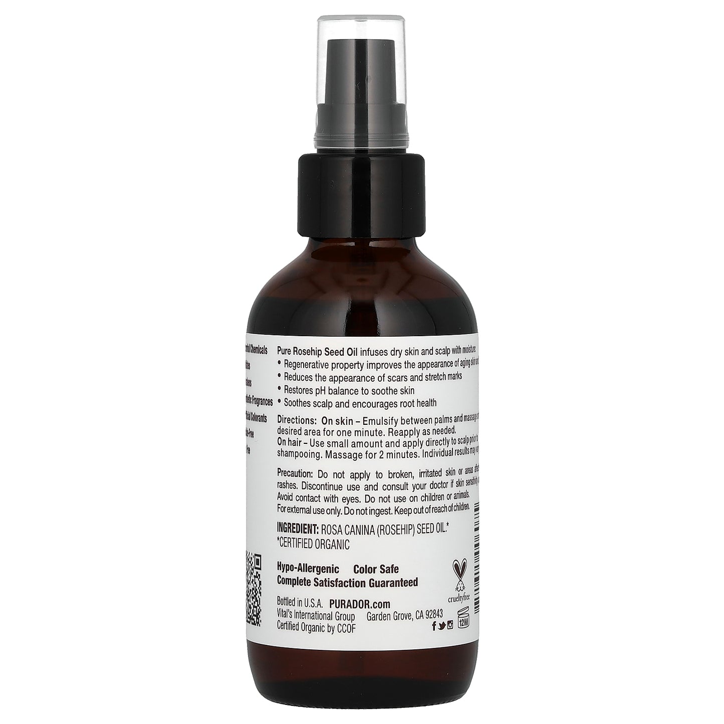 Pura D'or Organic Rosehip Oil 4 fl oz (118 ml)