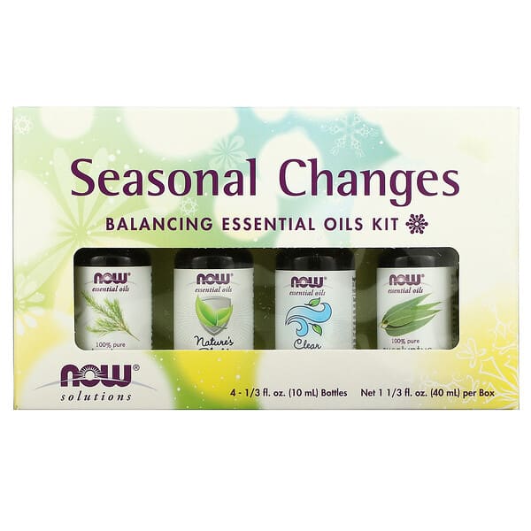 NOW Foods Solutions Seasonal Changes Balancing Essential Oils Kit 4 Bottles 1/3 fl oz (10 ml) Each