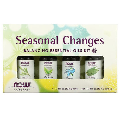NOW Foods Solutions Seasonal Changes Balancing Essential Oils Kit 4 Bottles 1/3 fl oz (10 ml) Each