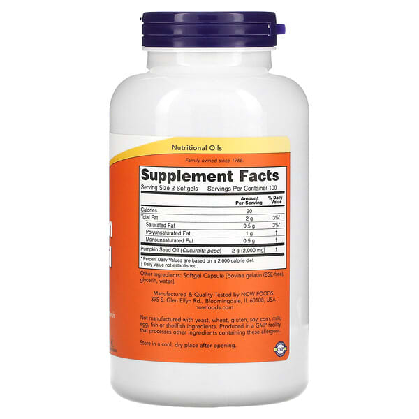 NOW Foods Pumpkin Seed Oil 1000 mg 200 Softgels