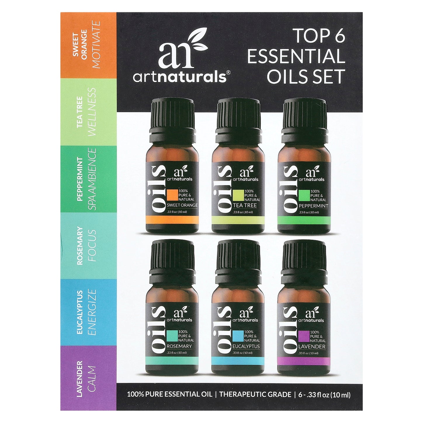 artnaturals Top 6 Essential Oils Set 6 Piece Set .33 fl oz (10 ml) Each