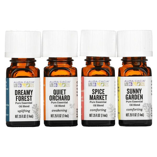 Aura Cacia Journey Kit Essential Oil Diffusion Blends 4 Bottles 0.25 fl oz (7.4 ml) Each