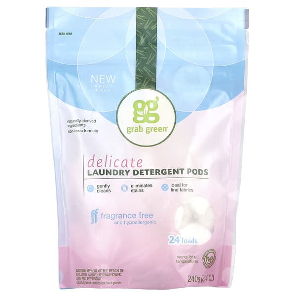 Grab Green Delicate Laundry Detergent Pods Fragrance Free 24 Loads 8.4 oz (240 g)