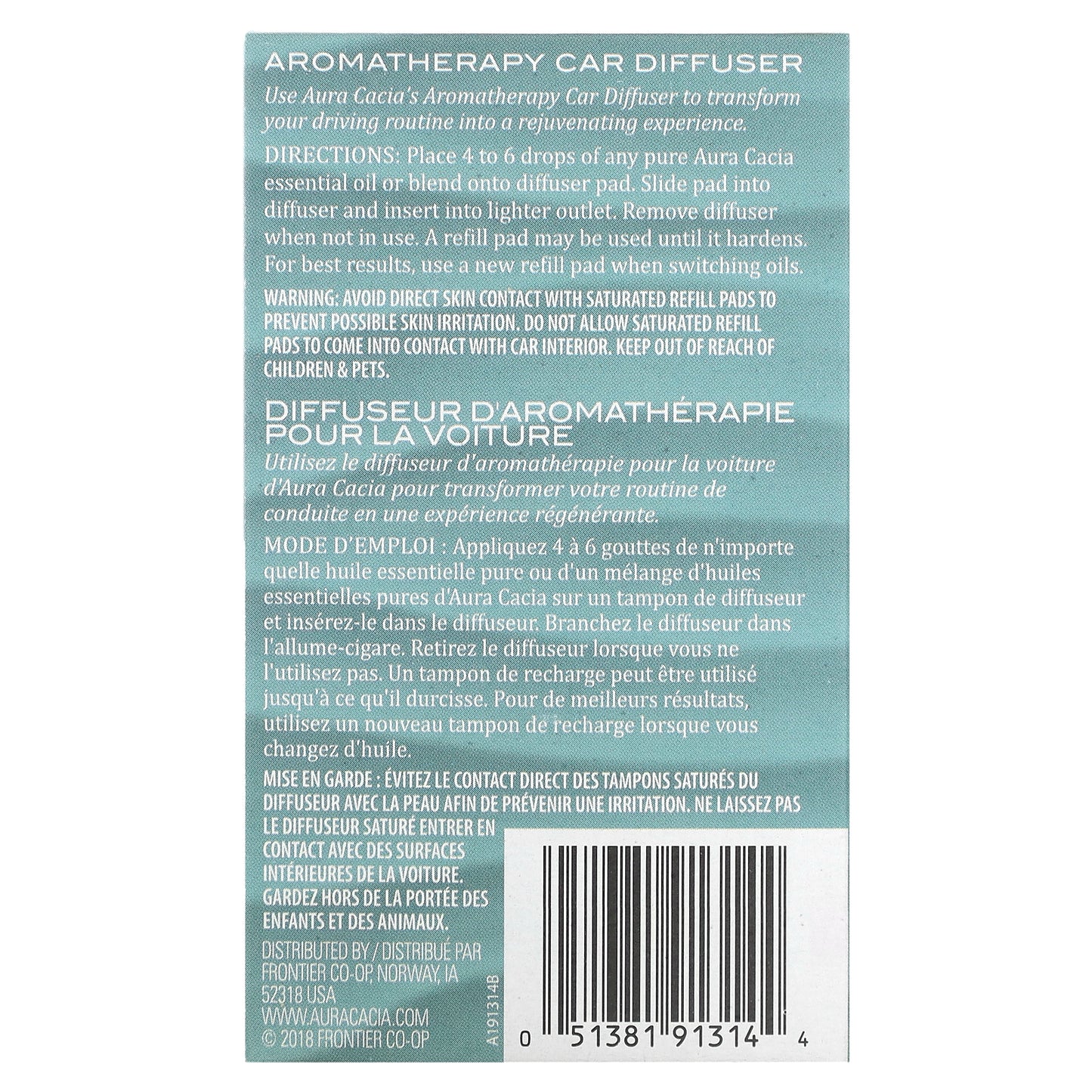 Aura Cacia Aromatherapy Car Diffuser 1 Diffuser 5 Refill Pads