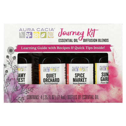 Aura Cacia Journey Kit Essential Oil Diffusion Blends 4 Bottles 0.25 fl oz (7.4 ml) Each