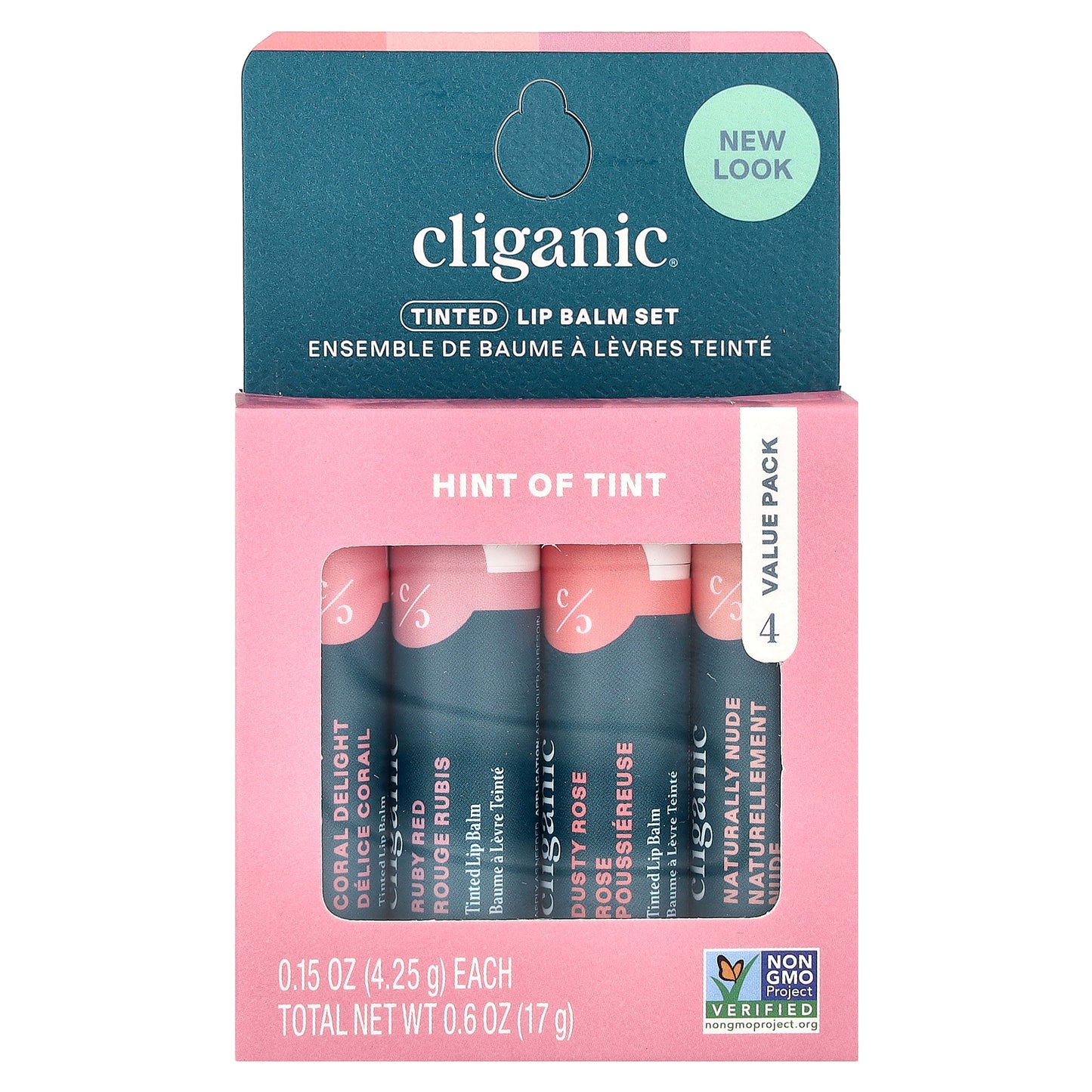 Cliganic Tinted Lip Balm Set Hint of Tint 4 Pack 0.15 oz (4.25 g) Each