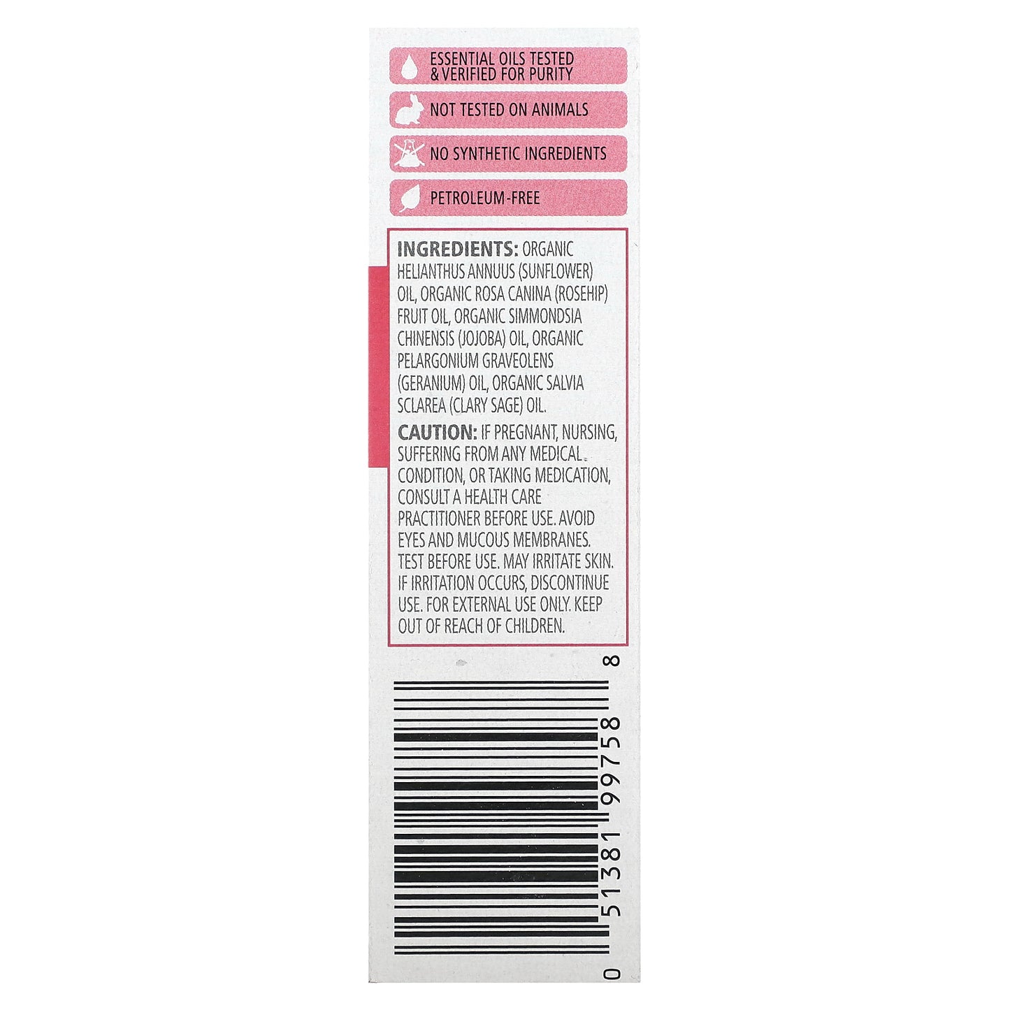 Aura Cacia Organic Deep Rosehip Facial Oil Serum Geranium & Clary Sage 1 fl oz (30 ml)