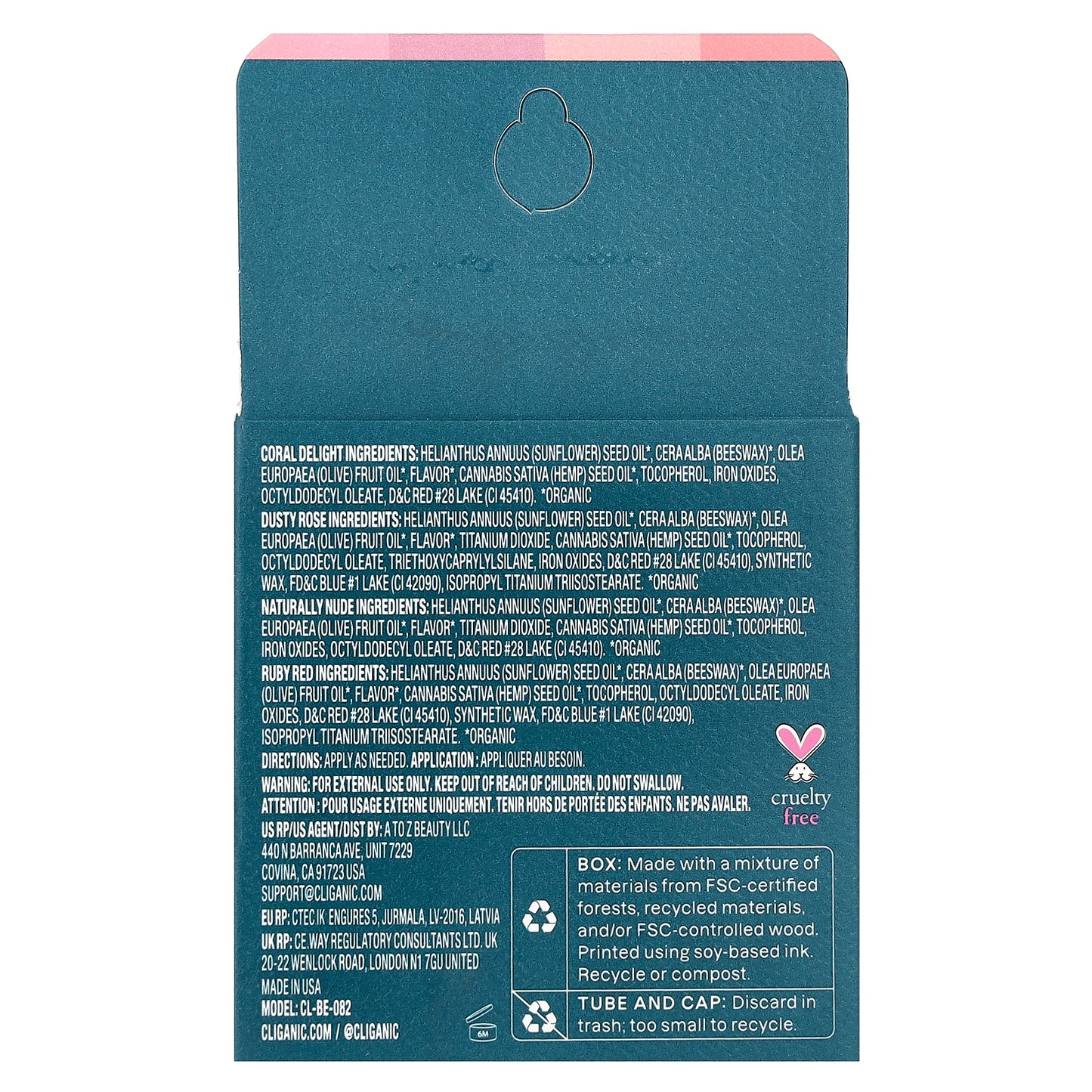 Cliganic Tinted Lip Balm Set Hint of Tint 4 Pack 0.15 oz (4.25 g) Each