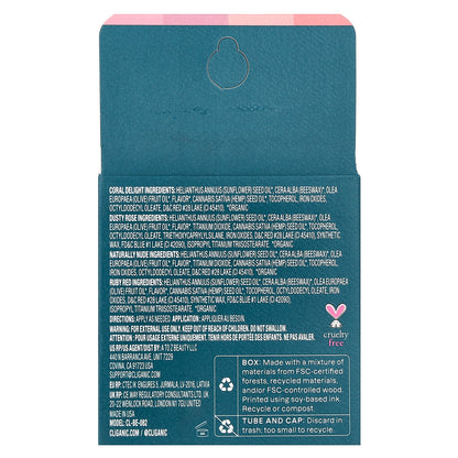 Cliganic Tinted Lip Balm Set Hint of Tint 4 Pack 0.15 oz (4.25 g) Each