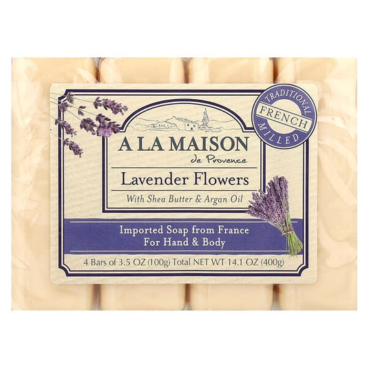 A La Maison de Provence Hand & Body Bar Soap Lavender Flowers 4 Bars 3.5 oz (100 g) Each