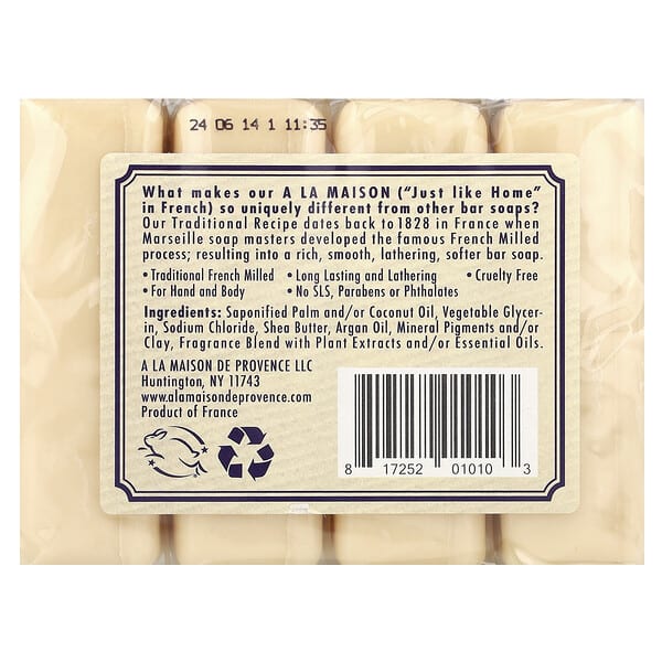 A La Maison de Provence Hand & Body Bar Soap Lavender Flowers 4 Bars 3.5 oz (100 g) Each