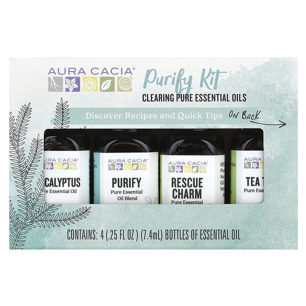 Aura Cacia Purify Kit Clearing Pure Essential Oils 4 Bottles 0.25 fl oz (7.4 ml) Each