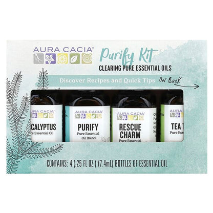 Aura Cacia Purify Kit Clearing Pure Essential Oils 4 Bottles 0.25 fl oz (7.4 ml) Each