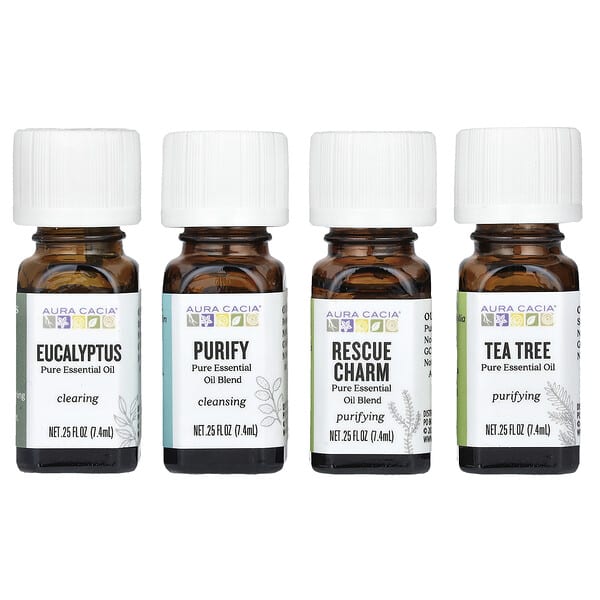 Aura Cacia Purify Kit Clearing Pure Essential Oils 4 Bottles 0.25 fl oz (7.4 ml) Each