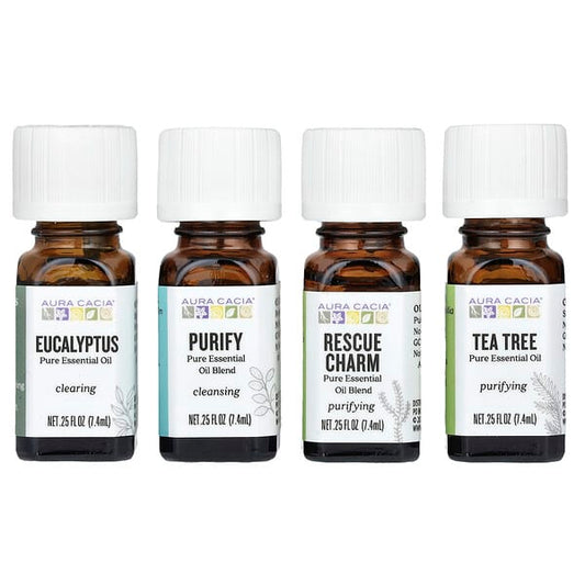 Aura Cacia Purify Kit Clearing Pure Essential Oils 4 Bottles 0.25 fl oz (7.4 ml) Each