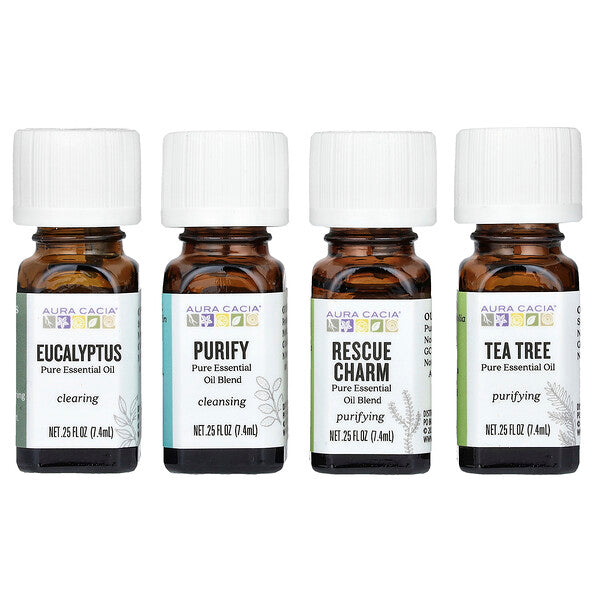 Aura Cacia Journey Kit Essential Oil Diffusion Blends 4 Bottles 0.25 fl oz (7.4 ml) Each