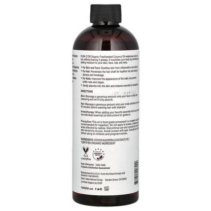 Pura D'or Organic Fractionated Coconut Oil  (MCT) 16 fl oz (473 ml)