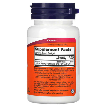 NOW Foods Vitamin A 3000 mcg (10000 IU) 100 Softgels