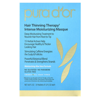 Pura D'or Hair Thinning Therapy Intense Moisturizing Masque 8 Packets 1.2 fl oz Each