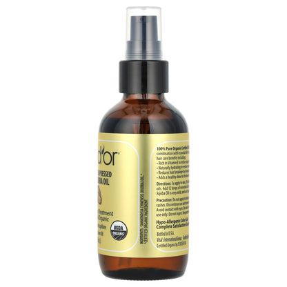 Pura D'or 100% Pure Cold Pressed Organic Jojoba Oil 4 fl oz (118 ml)