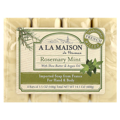 A La Maison de Provence Hand & Body Bar Soap Lavender Flowers 4 Bars 3.5 oz (100 g) Each