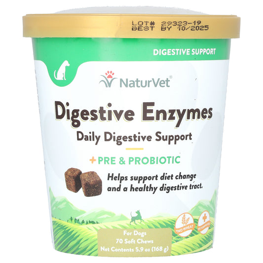 NaturVet Digestive Enzymes Daily Digestive Support + Pre and Probiotic For Dogs 70 Soft Chews 5.9 oz (168 g)