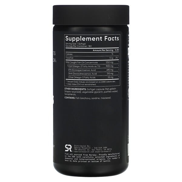 Sports Research Omega-3 Fish Oil Triple Strength 180 Softgels