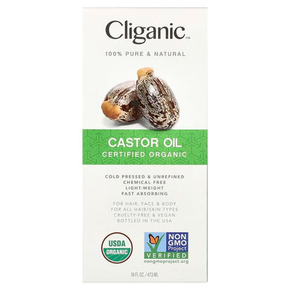 Cliganic  100% Pure & Natural  Organic Castor Oil  16 fl oz (473 ml)