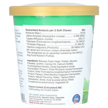 NaturVet Digestive Enzymes Daily Digestive Support + Pre and Probiotic For Dogs 70 Soft Chews 5.9 oz (168 g)