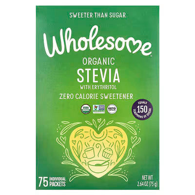 Wholesome Sweeteners, Organic Stevia With Erythritol, Zero Calorie Sweetener, 75 Individual Packets, 2.64 oz (75 g)