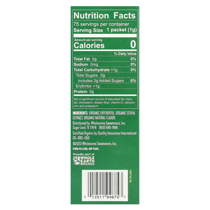 Wholesome Sweeteners, Organic Stevia With Erythritol, Zero Calorie Sweetener, 75 Individual Packets, 2.64 oz (75 g)