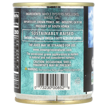 Crown Prince Natural Whole Oysters Packed In Water 8 oz (226 g)