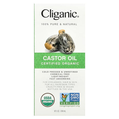 Cliganic 100% Pure & Natural Organic Castor Oil 8 fl oz (240 ml)