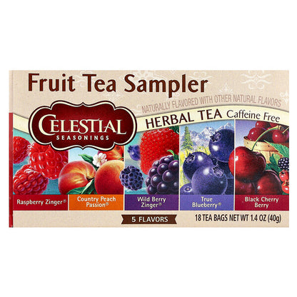 Celestial Seasonings Fruit Tea Sampler 5 Flavors Caffeine Free 18 Tea Bags 1.4 oz (40 g)