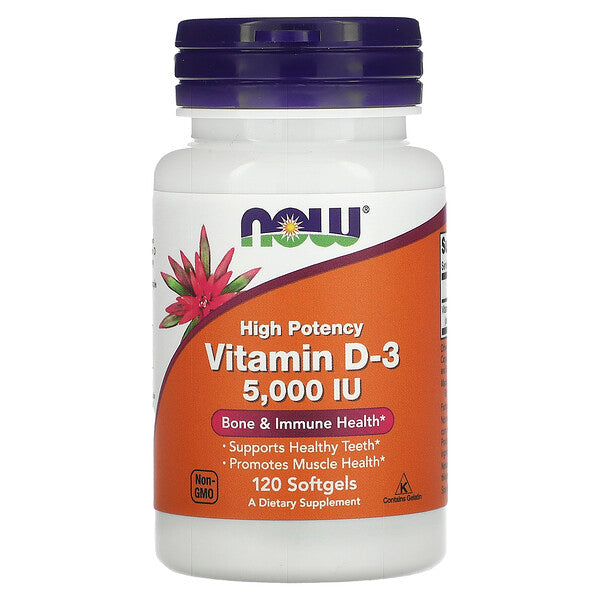 NOW Foods Vitamin D-3 High Potency 5000 IU 120 Softgels
