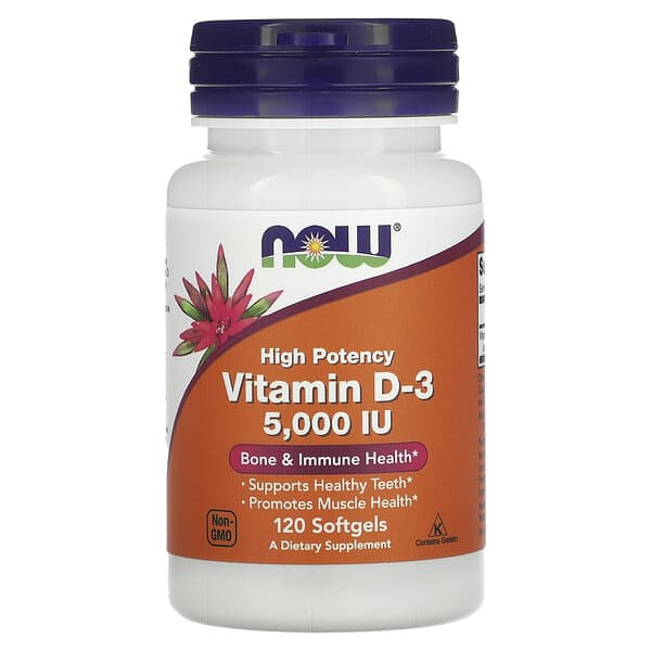 NOW Foods Vitamin D-3 High Potency 5000 IU 120 Softgels