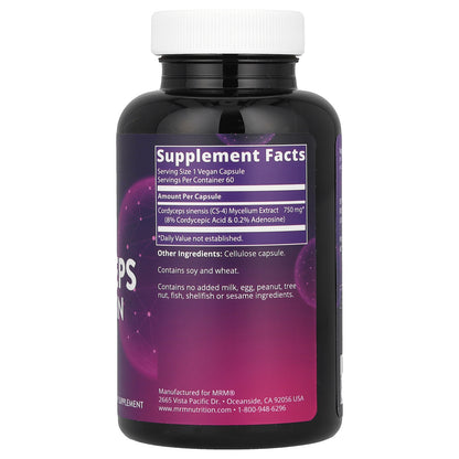 MRM Nutrition Cordyceps CS-4 Strain 60 Vegan Capsules (750 mg per Capsule)