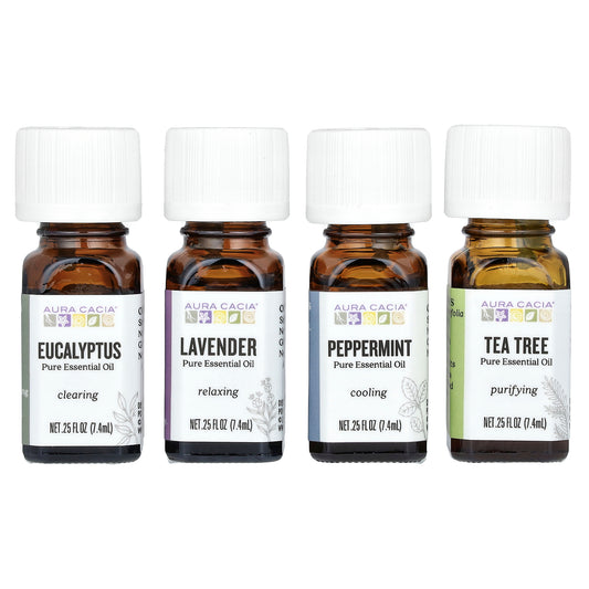 Aura Cacia Pure Essential Oils Discover Kit 4 Bottles 0.25 fl oz (7.4 ml) Each
