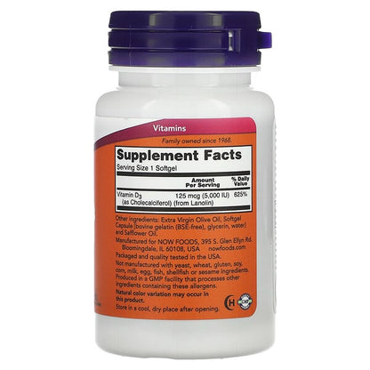 NOW Foods Vitamin D-3 High Potency 5000 IU 120 Softgels