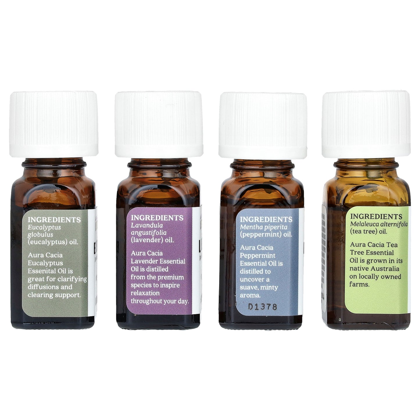 Aura Cacia Pure Essential Oils Discover Kit 4 Bottles 0.25 fl oz (7.4 ml) Each