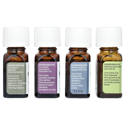 Aura Cacia Pure Essential Oils Discover Kit 4 Bottles 0.25 fl oz (7.4 ml) Each