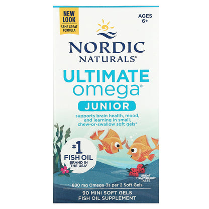 Nordic Naturals Ultimate Omega Junior  Ages 6+ Strawberry 90 Mini Soft Gels (340 mg per Soft Gel)
