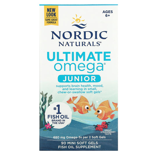 Nordic Naturals Ultimate Omega Junior  Ages 6+ Strawberry 90 Mini Soft Gels (340 mg per Soft Gel)