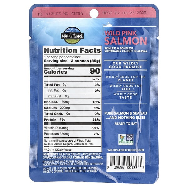 Wild Planet Wild Pink Salmon Skinless & Boneless 3 oz (85 g)