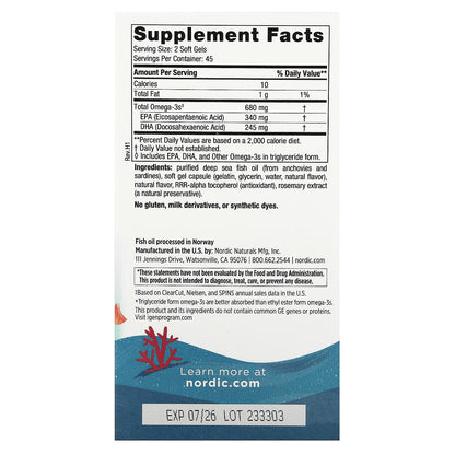 Nordic Naturals Ultimate Omega Junior  Ages 6+ Strawberry 90 Mini Soft Gels (340 mg per Soft Gel)