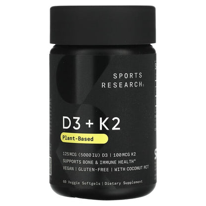 Sports Research D3 + K2 Plant Based 125 mcg/100 mcg 60 Veggie Softgels