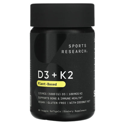 Sports Research D3 + K2 Plant Based 125 mcg/100 mcg 60 Veggie Softgels