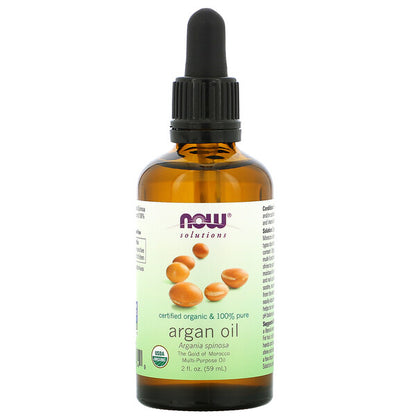 NOW Foods Solutions Certified Organic & 100% Pure Argan Oil 2 fl oz (59 ml)