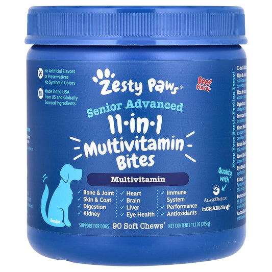 Zesty Paws Senior Advanced 11-in-1 Multivitamin Bites For Dogs Beef 90 Soft Chews 11.1 oz (315 g)